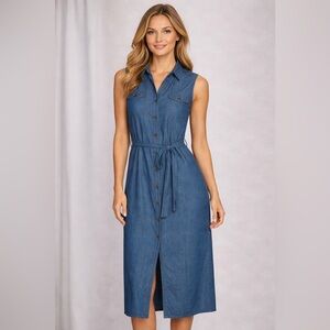 NWT J Gee Denim Button Front Midi Dress Large